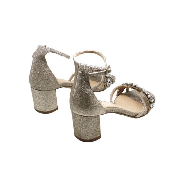 Jewel Badgley Mischka Women's Giona Block Heel Evening Sandals - Gold Glitter - Picture 5 of 8